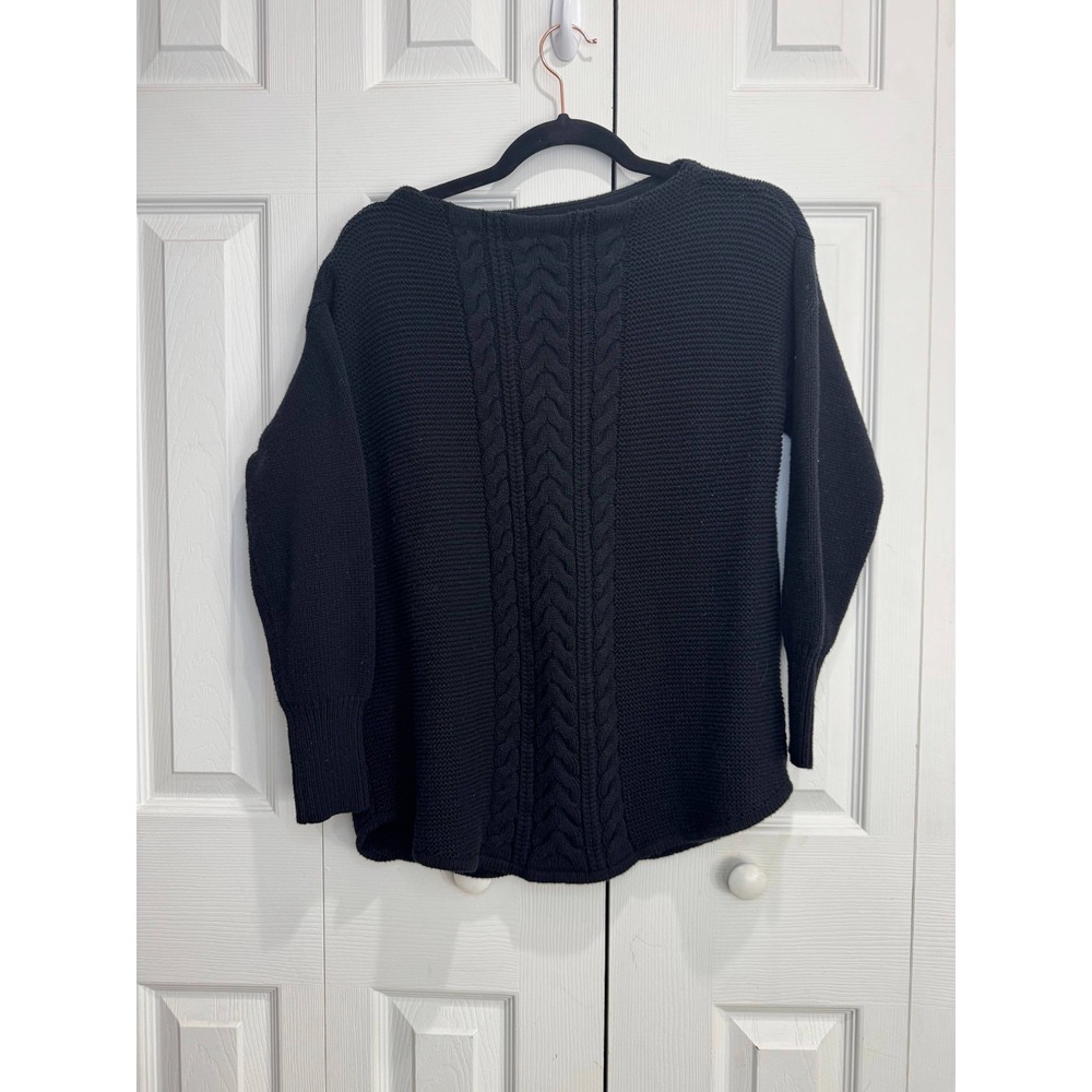 Chaps Cable Knit Sweater‎ Women's Small Black Long Sleeve Pullover Winter
